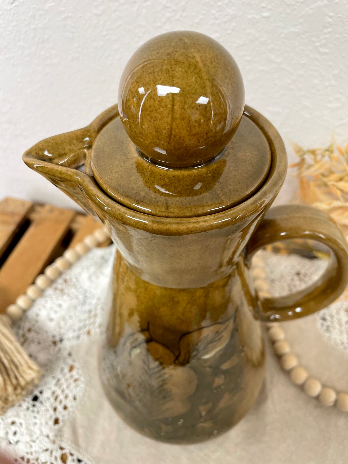 Vintage Mid-Century Handmade Ceramic Pitcher with Lid