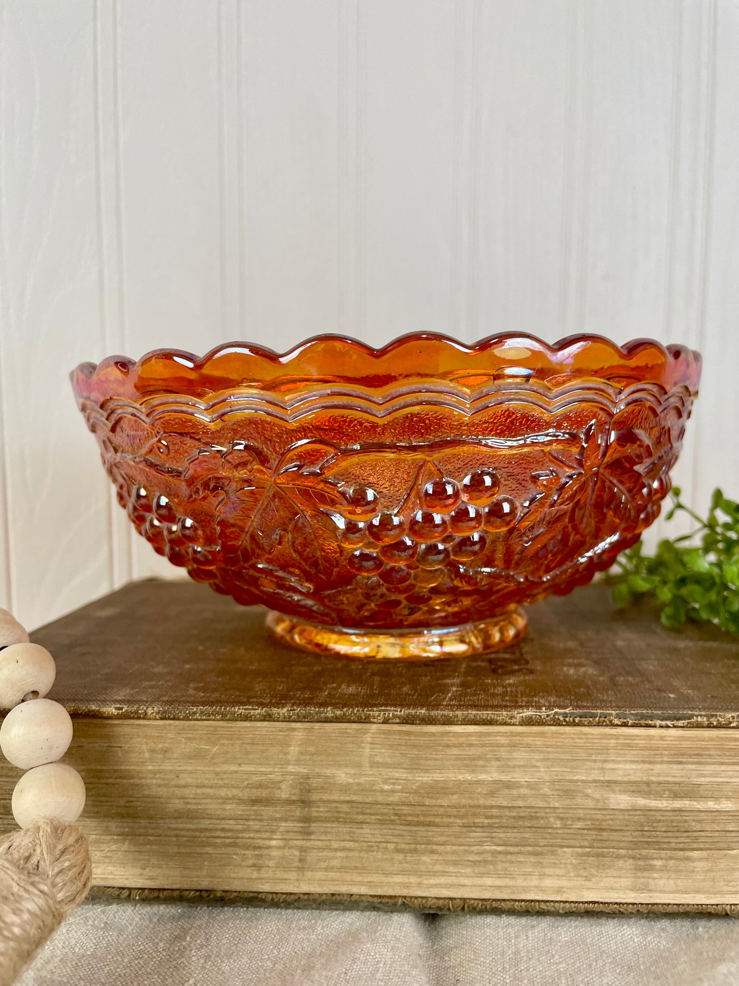 Vintage Imperial Marigold Carnival Glass Bowl with Grape Pattern