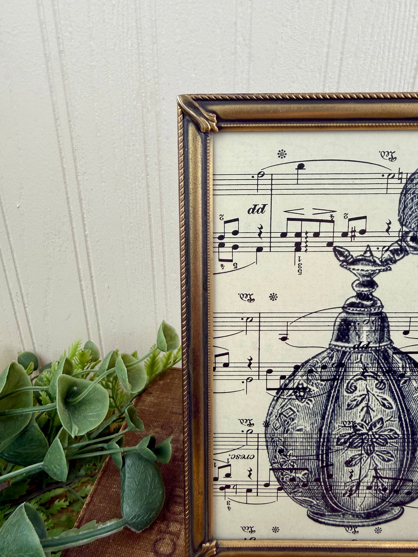 Vintage Brass Frame with Sheet Music Art