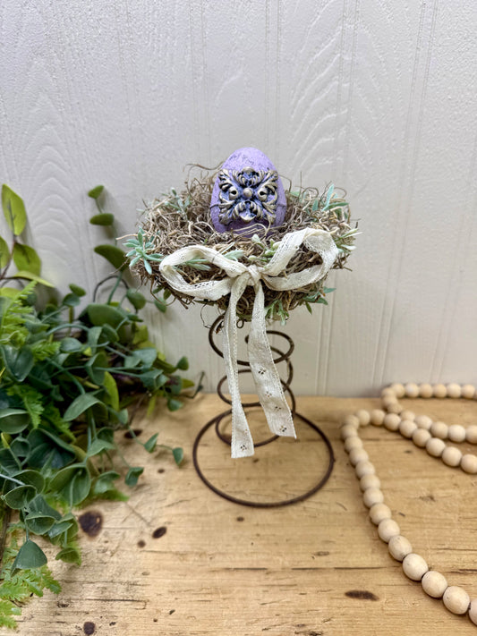 Handmade Rustic Bed Spring Nest with Light Purple Egg