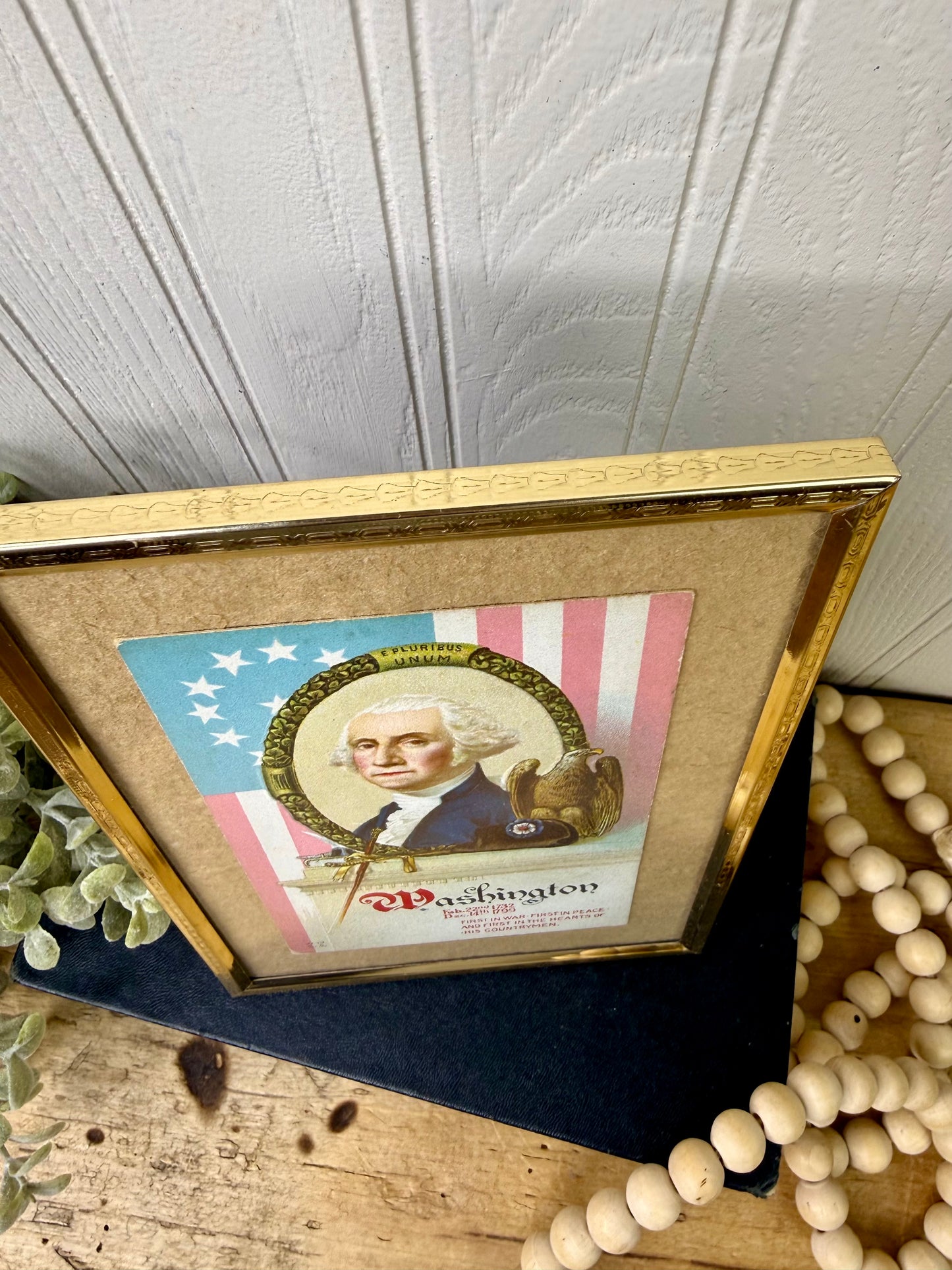 Antique George Washington Patriotic Embossed Postcard in Brass Frame