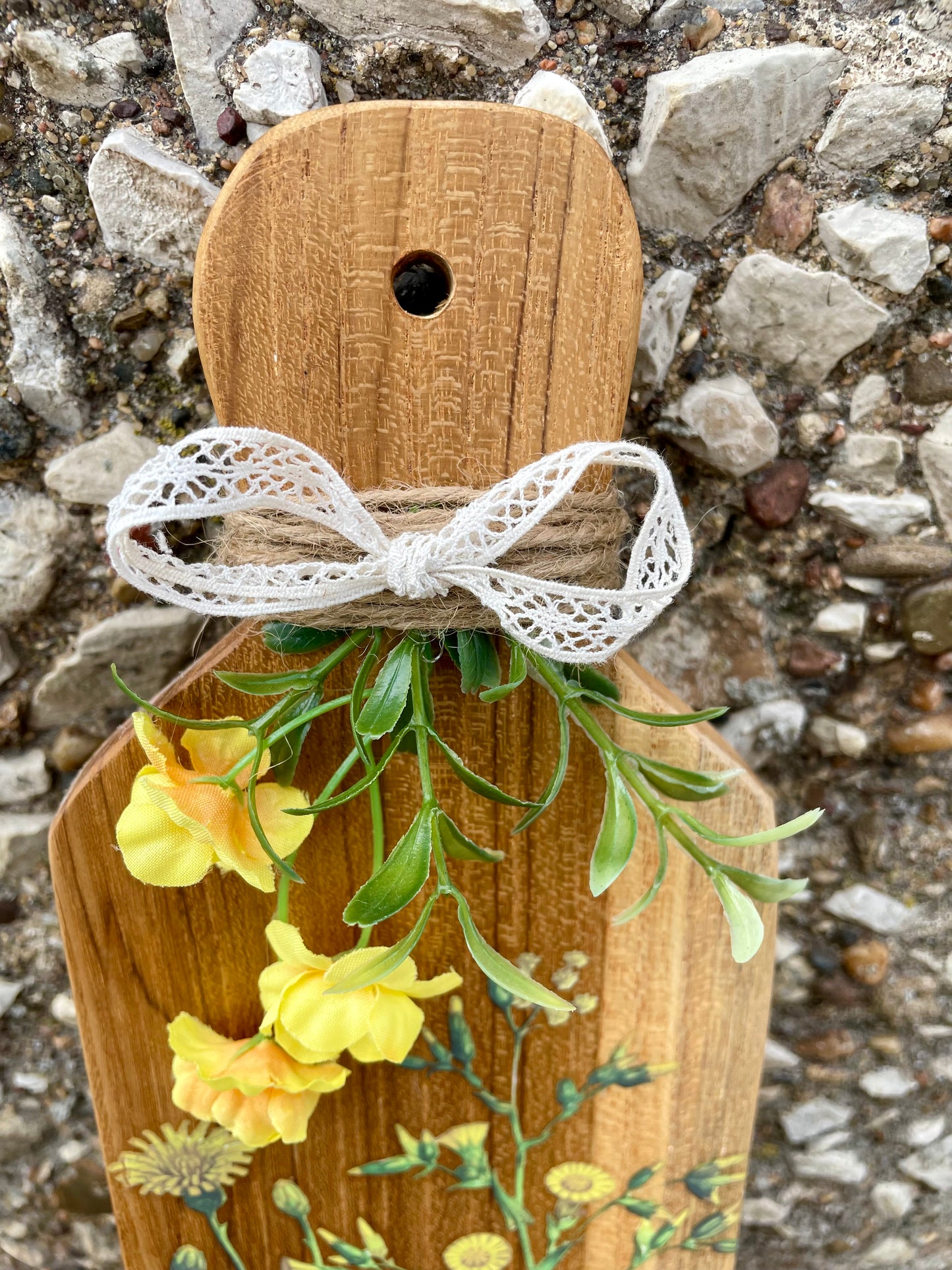 Upcycled Decor Board with Yellow Floral Details