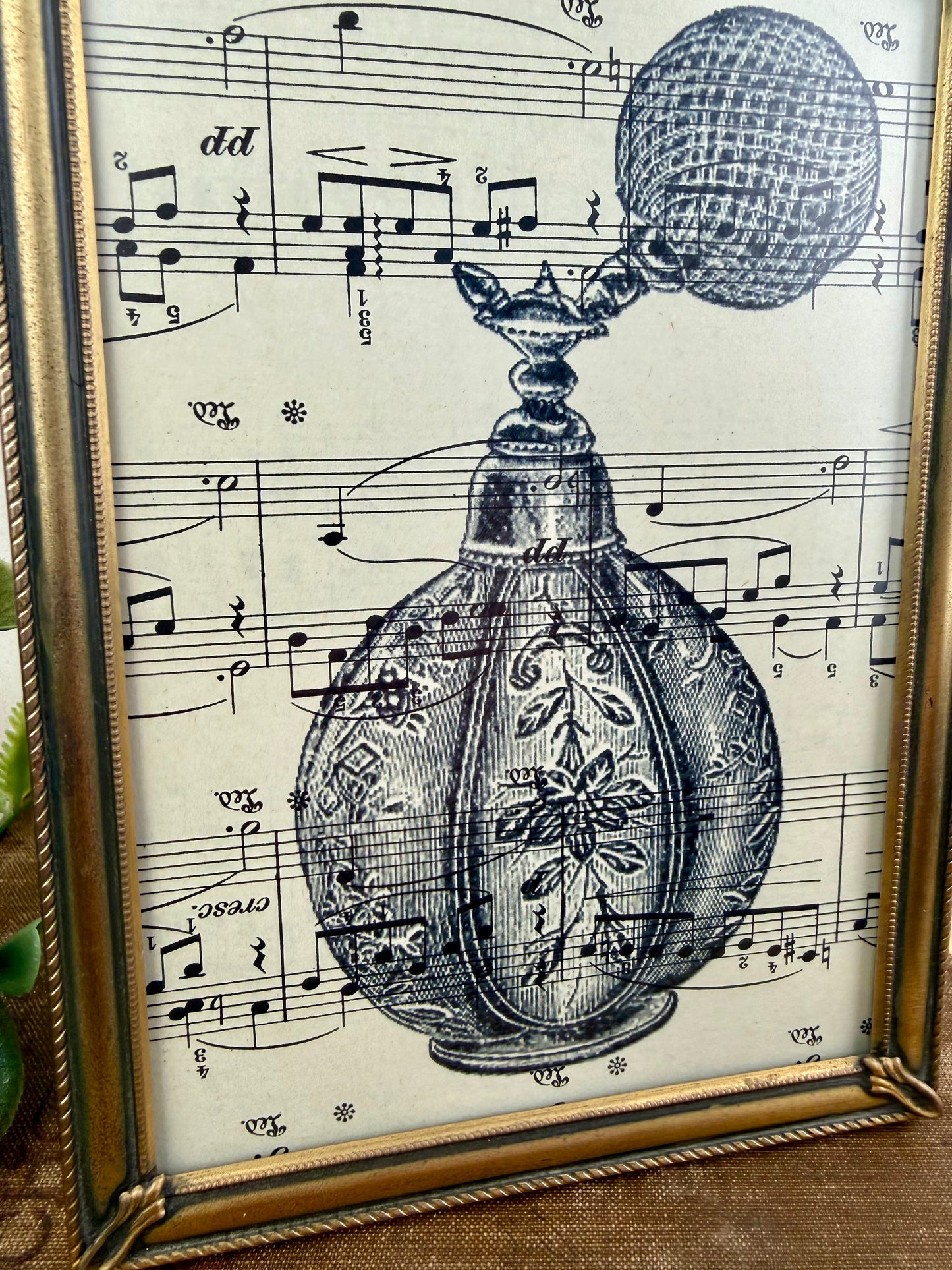 Vintage Brass Frame with Sheet Music Art