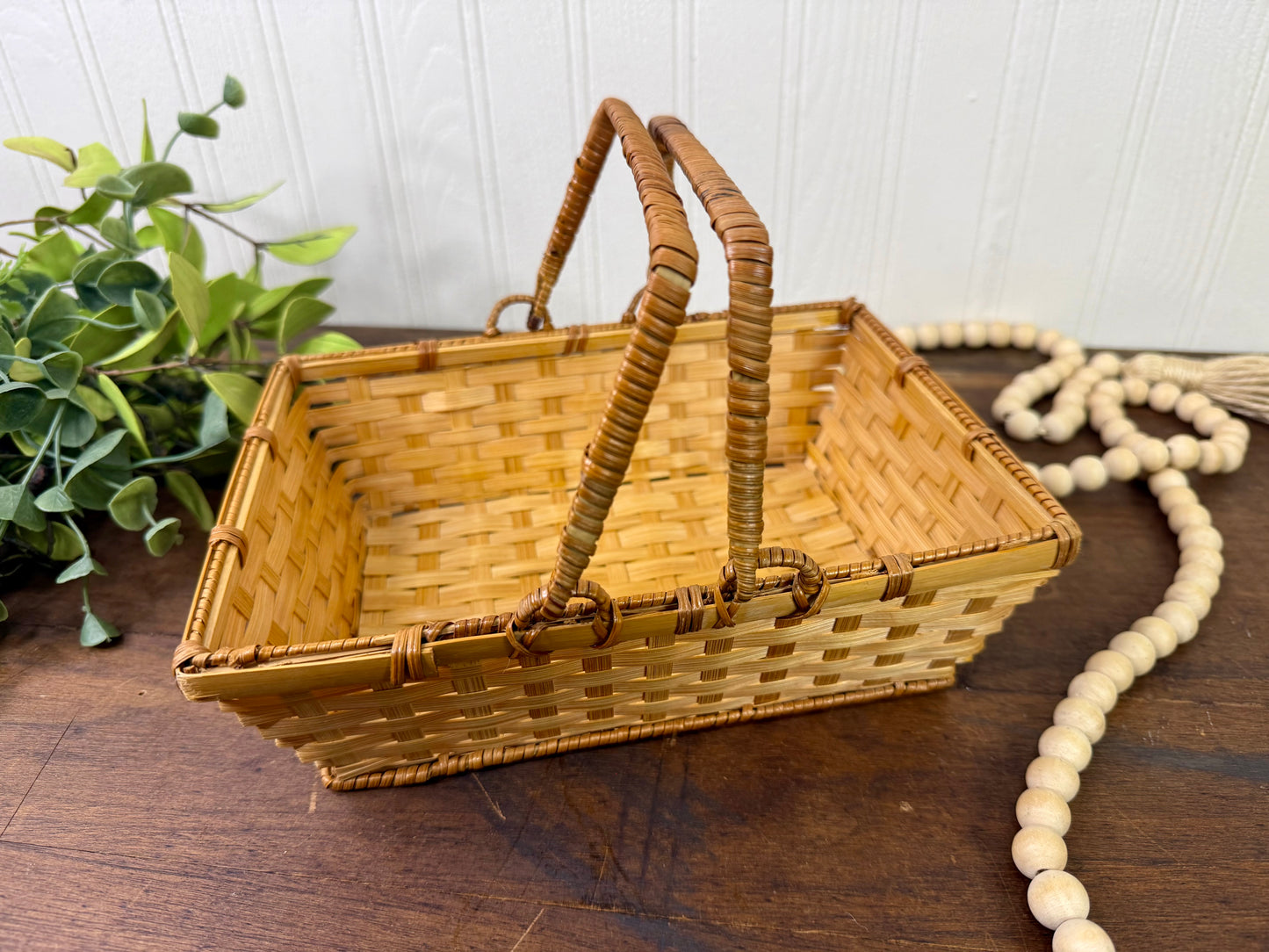 Vintage Rectangular Basket with Movable Handles