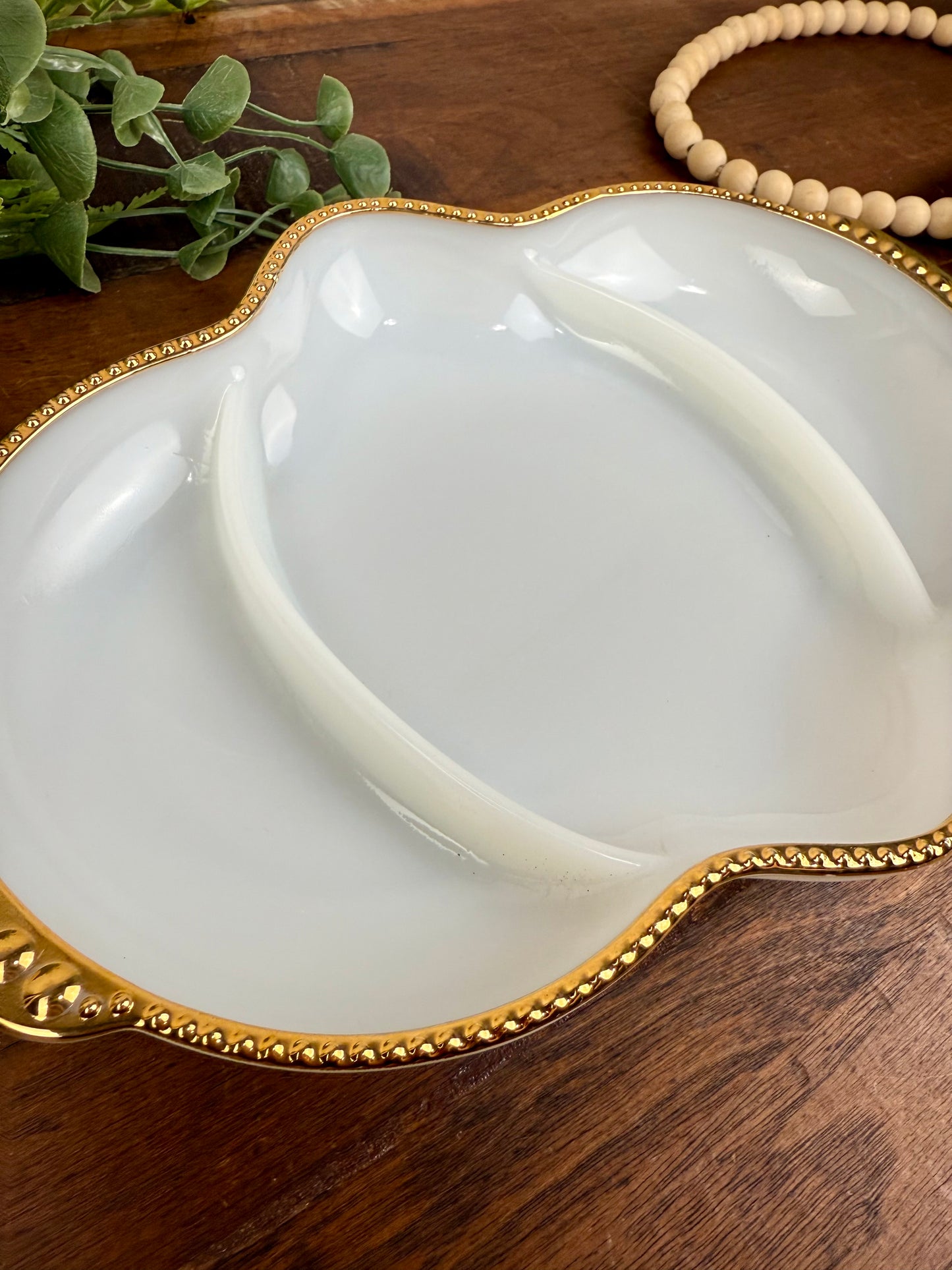 Vintage Fire King Milk Glass Divided Relish Dish