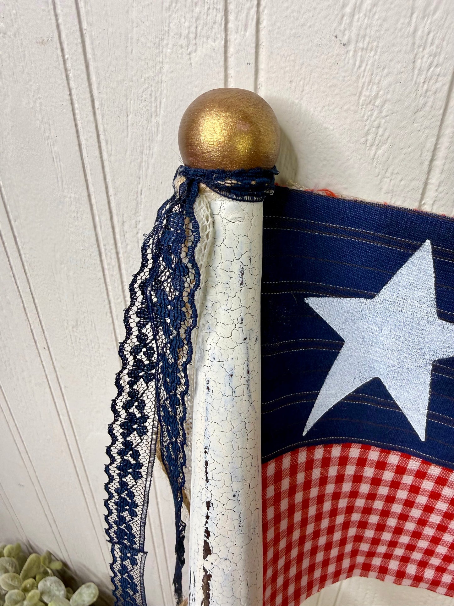 Handmade Spindle Flag with Gingham Pattern