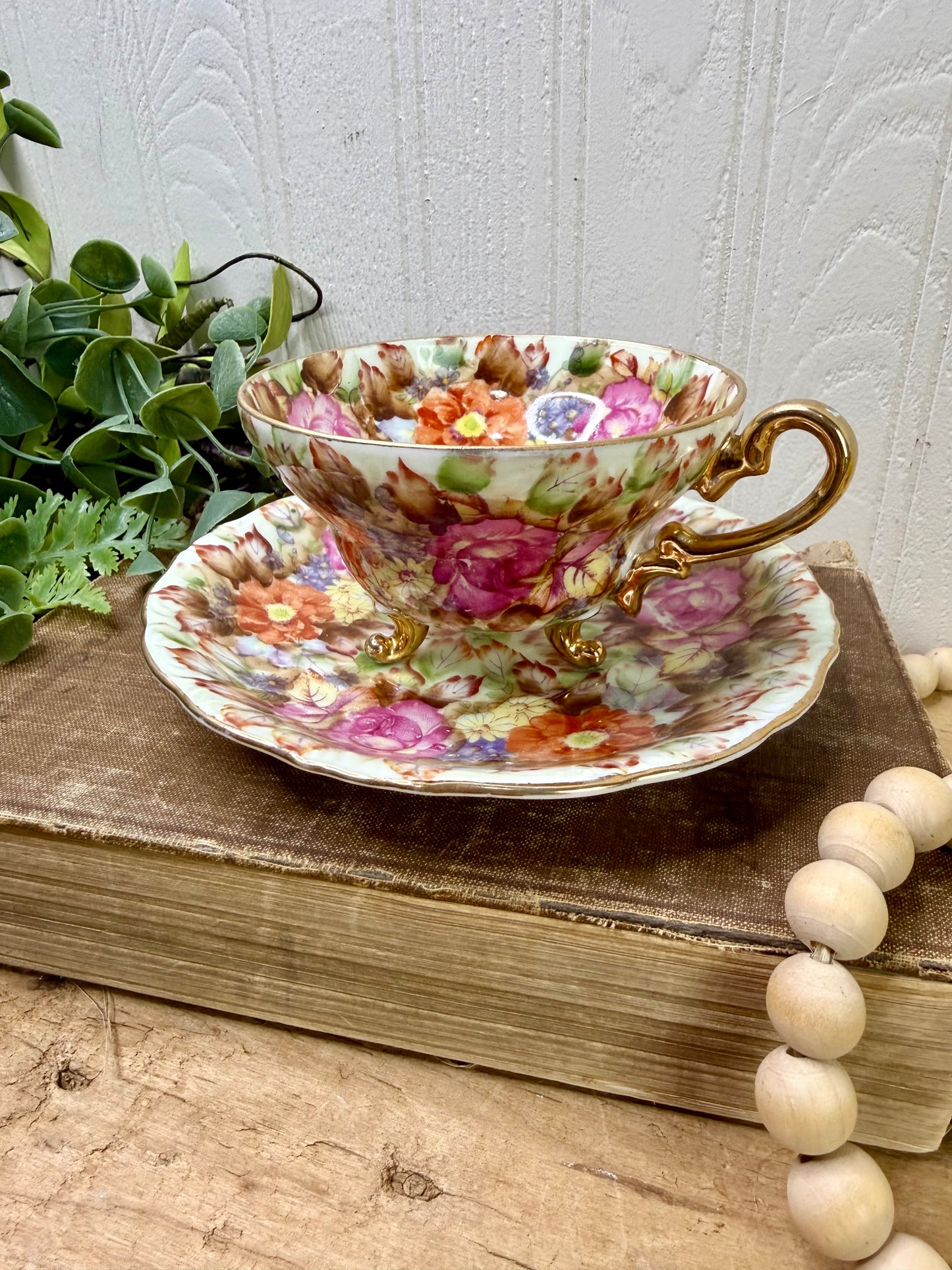 Vintage Norcrest Hand Painted Fine China Teacup & Saucer