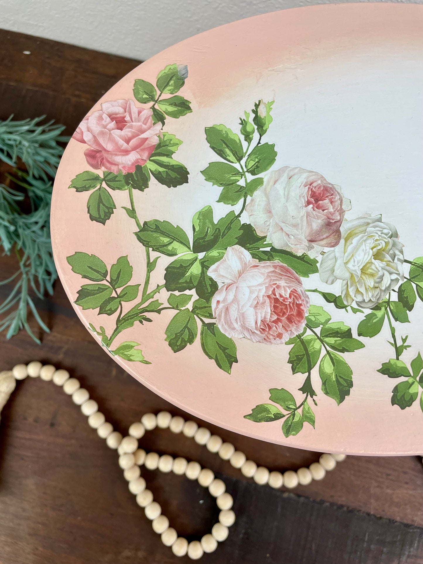 Painted Wooden Milk Stool with Floral Details