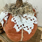 Handmade Plush Pumpkin with Doily Leaves #2