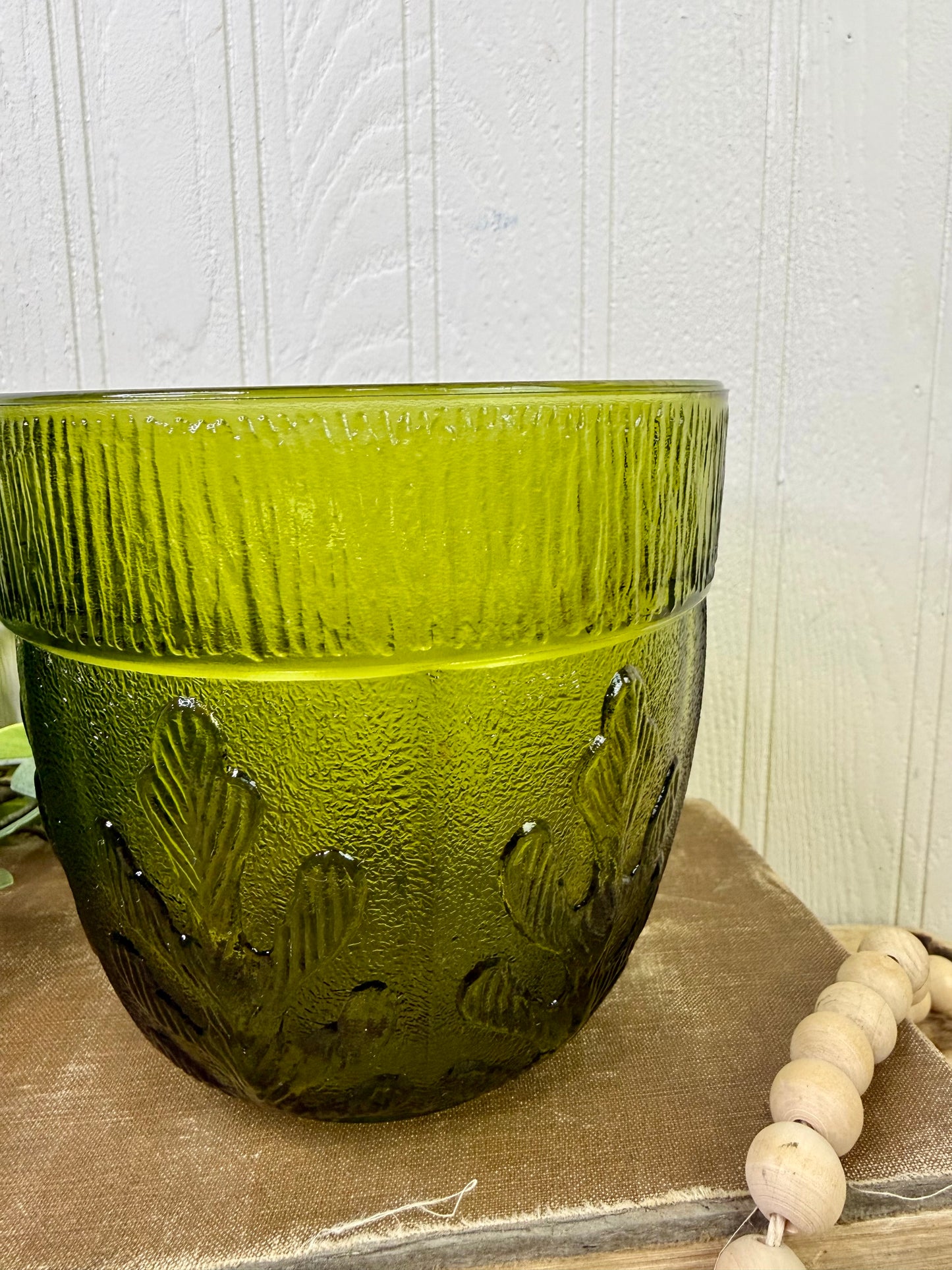 Vintage FTD Mid-Century Green Glass Planter