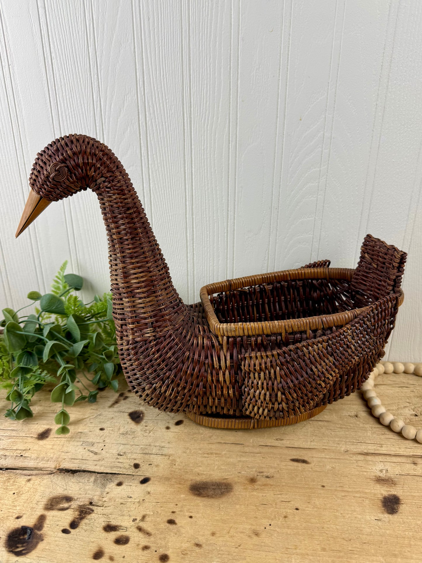 Vintage Large Wicker Duck Basket