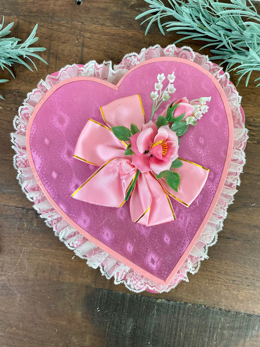 Vintage Pink Valentine’s Candy Box with Floral and Bow
