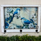 Handmade Upcycled Blue Bird Window Wall Art with Hanging Hooks- Shipping Included