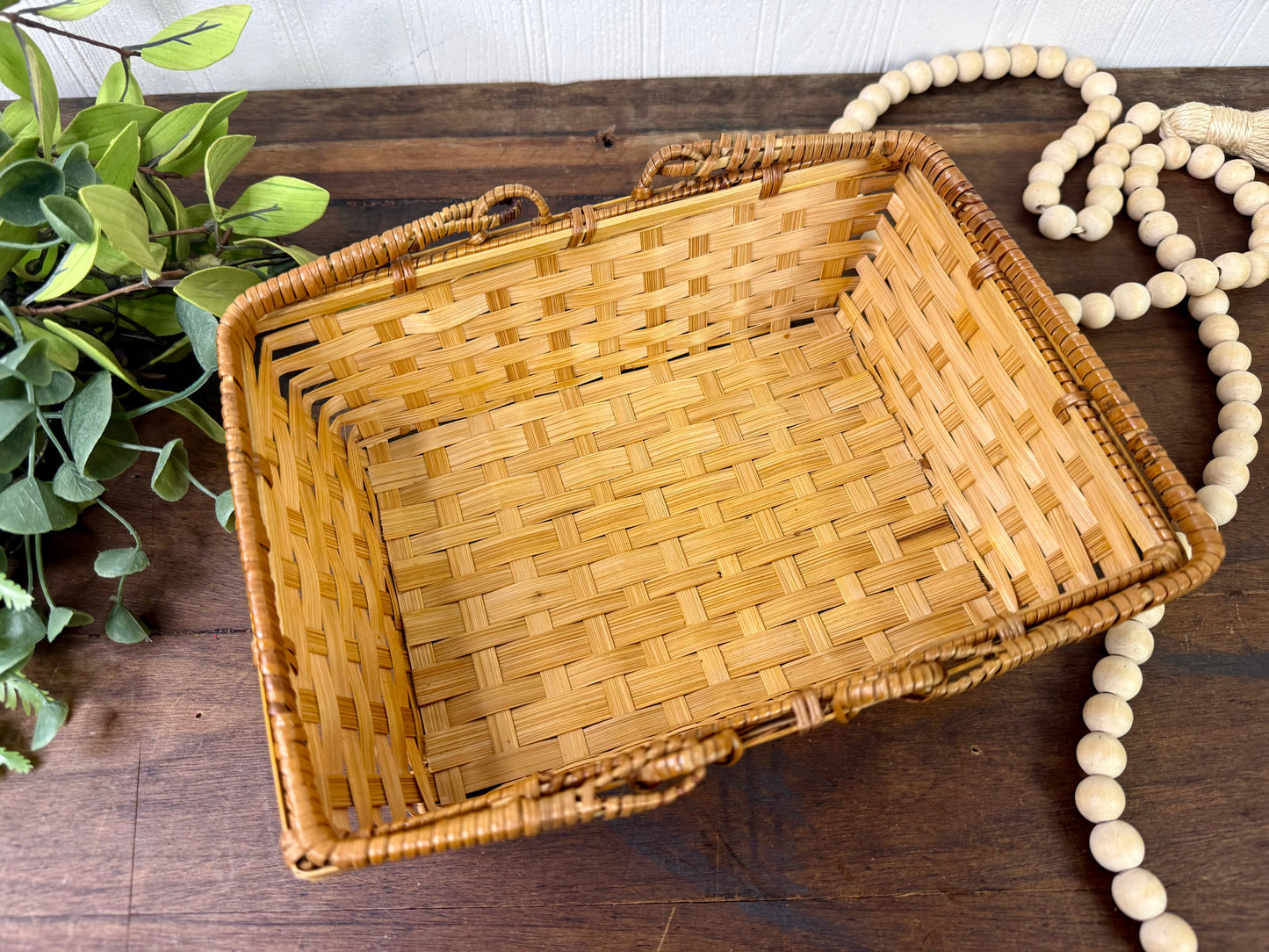 Vintage Rectangular Basket with Movable Handles