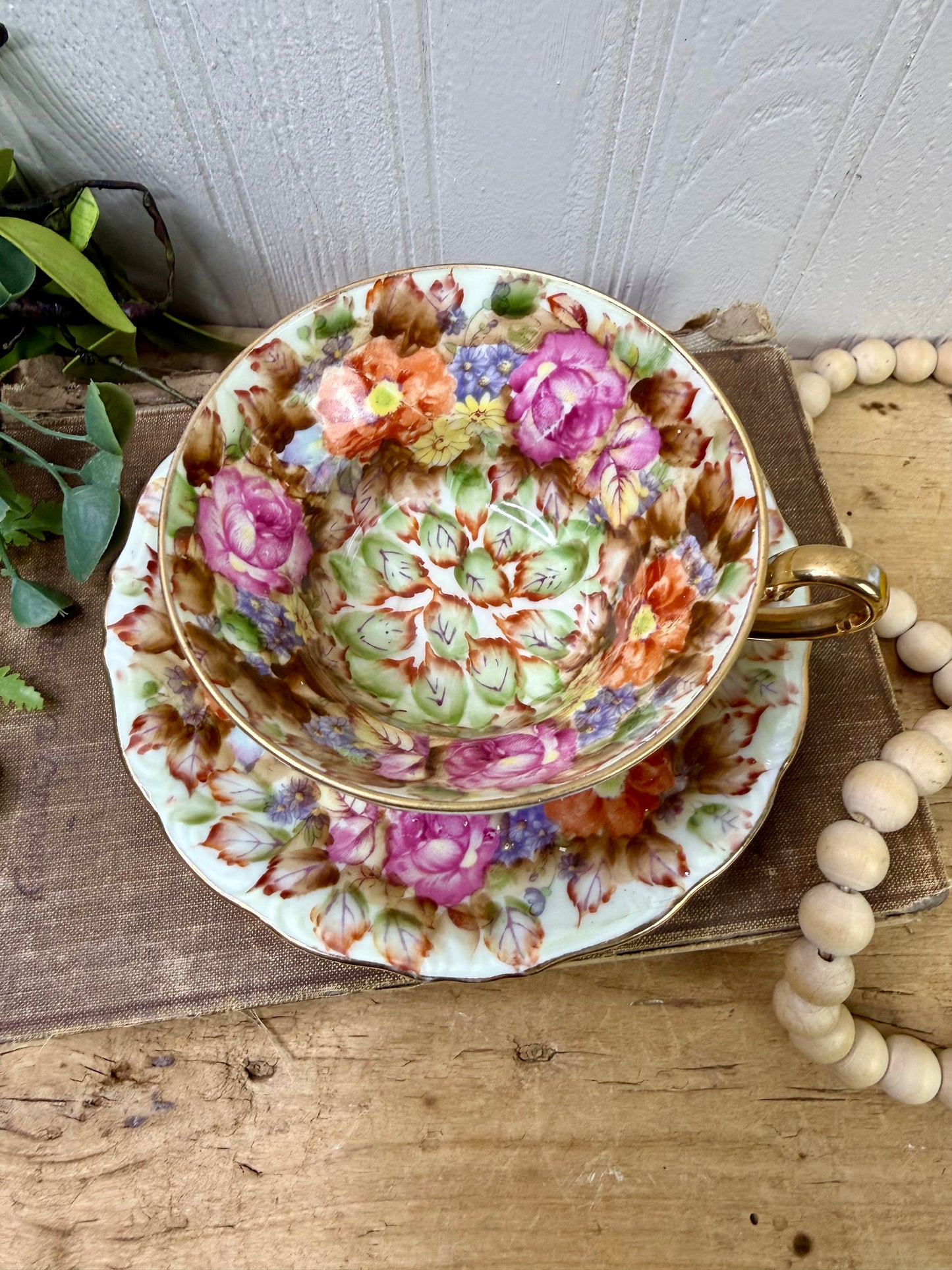 Vintage Norcrest Hand Painted Fine China Teacup & Saucer