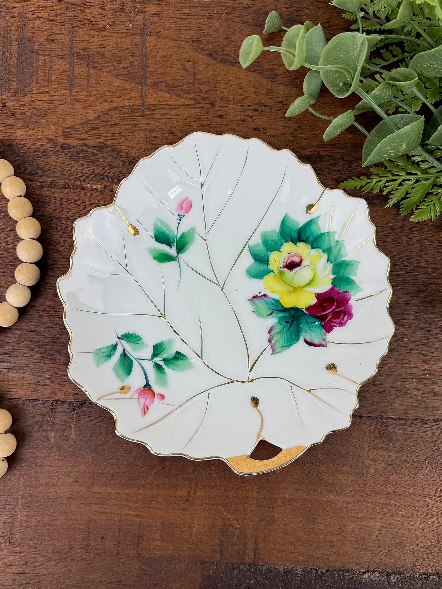 Vintage Hand Painted Japanese Porcelain Leaf Plate