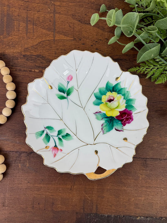 Vintage Hand Painted Japanese Porcelain Leaf Plate