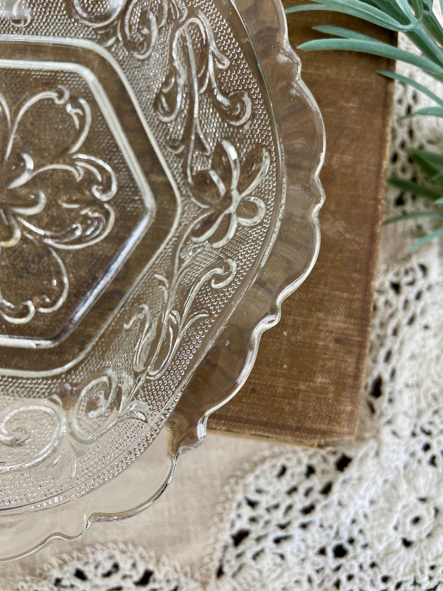 Vintage Indiana Glass Scalloped Candy Dish with Floral Design