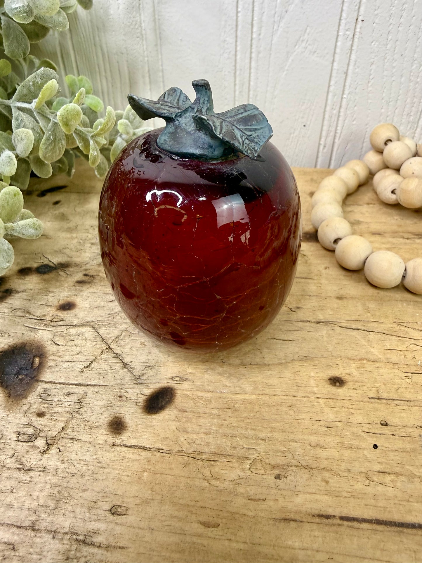 Vintage Crackle Art Glass Red Apple Figurine