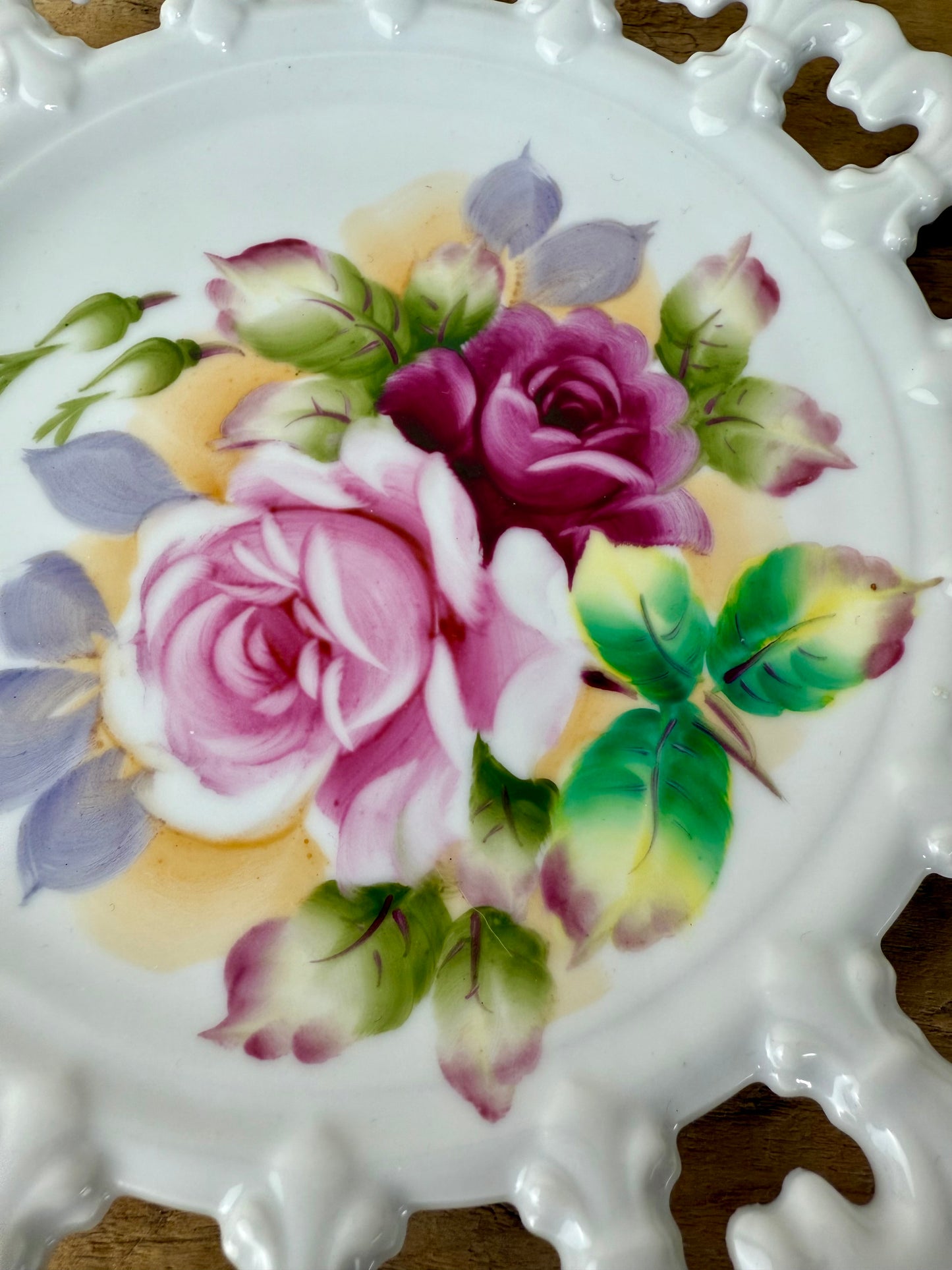 Vintage Hand Painted Lefton China Plate with Cutout Details