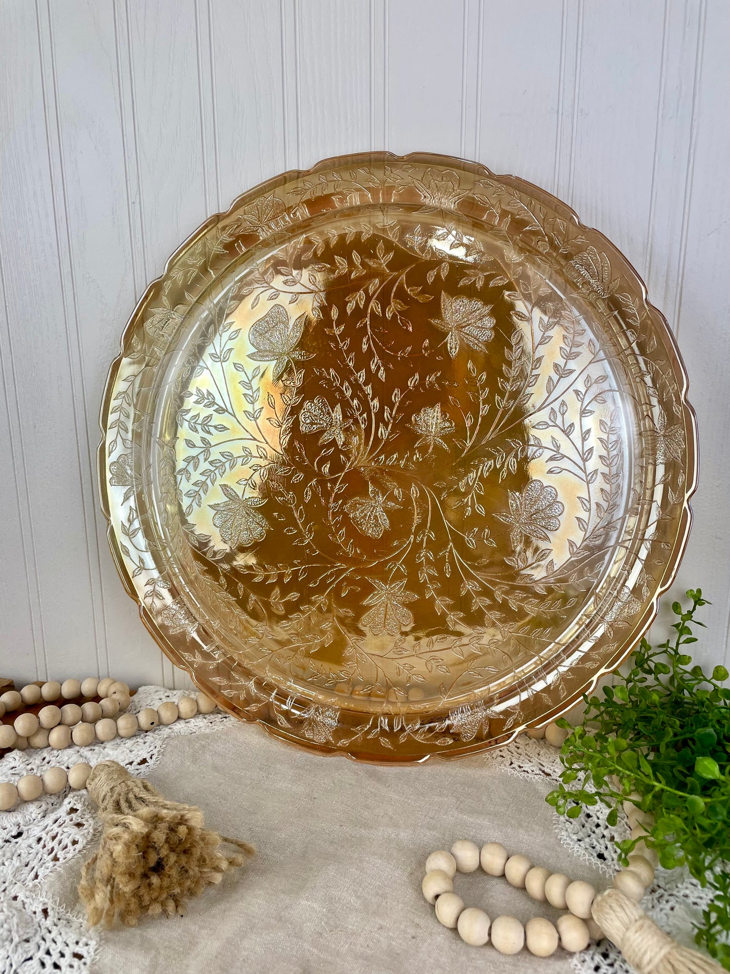 Vintage Jeannette Glass Co. Floragold Louisa Serving Platter
