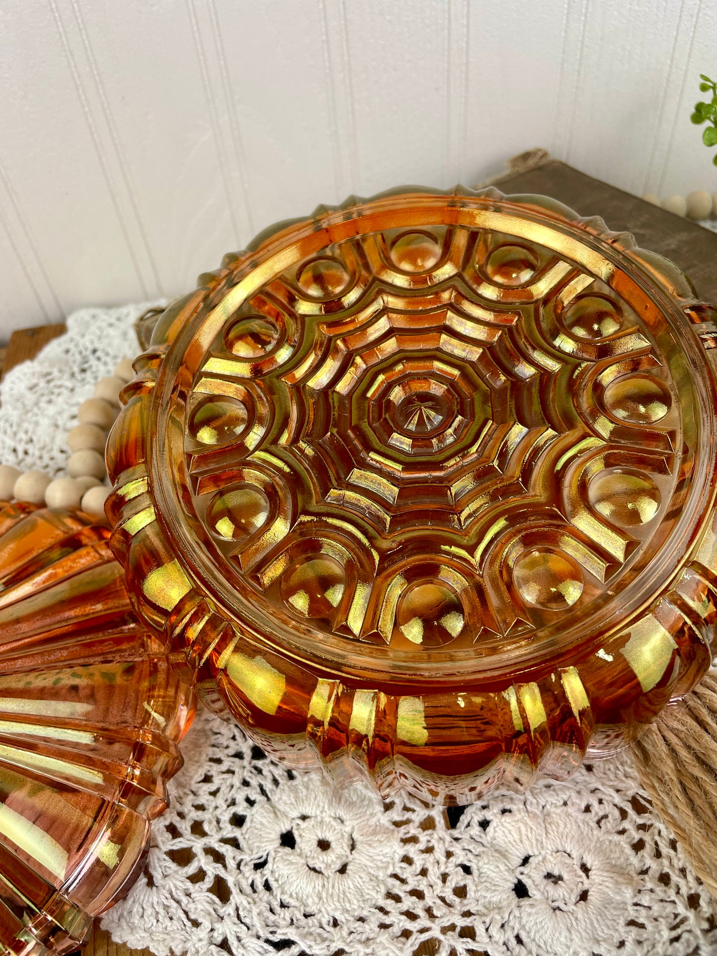 Vintage Marigold Carnival Glass Candy Dish with Lid