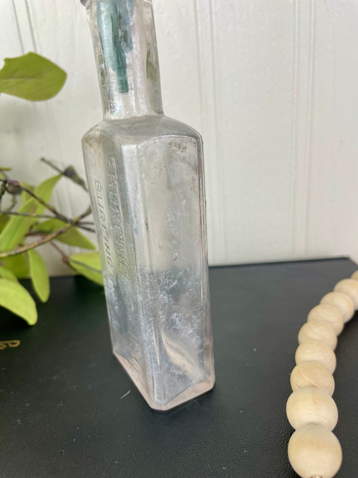 Vintage Burlington Iowa Medicine Bottle with Greenery