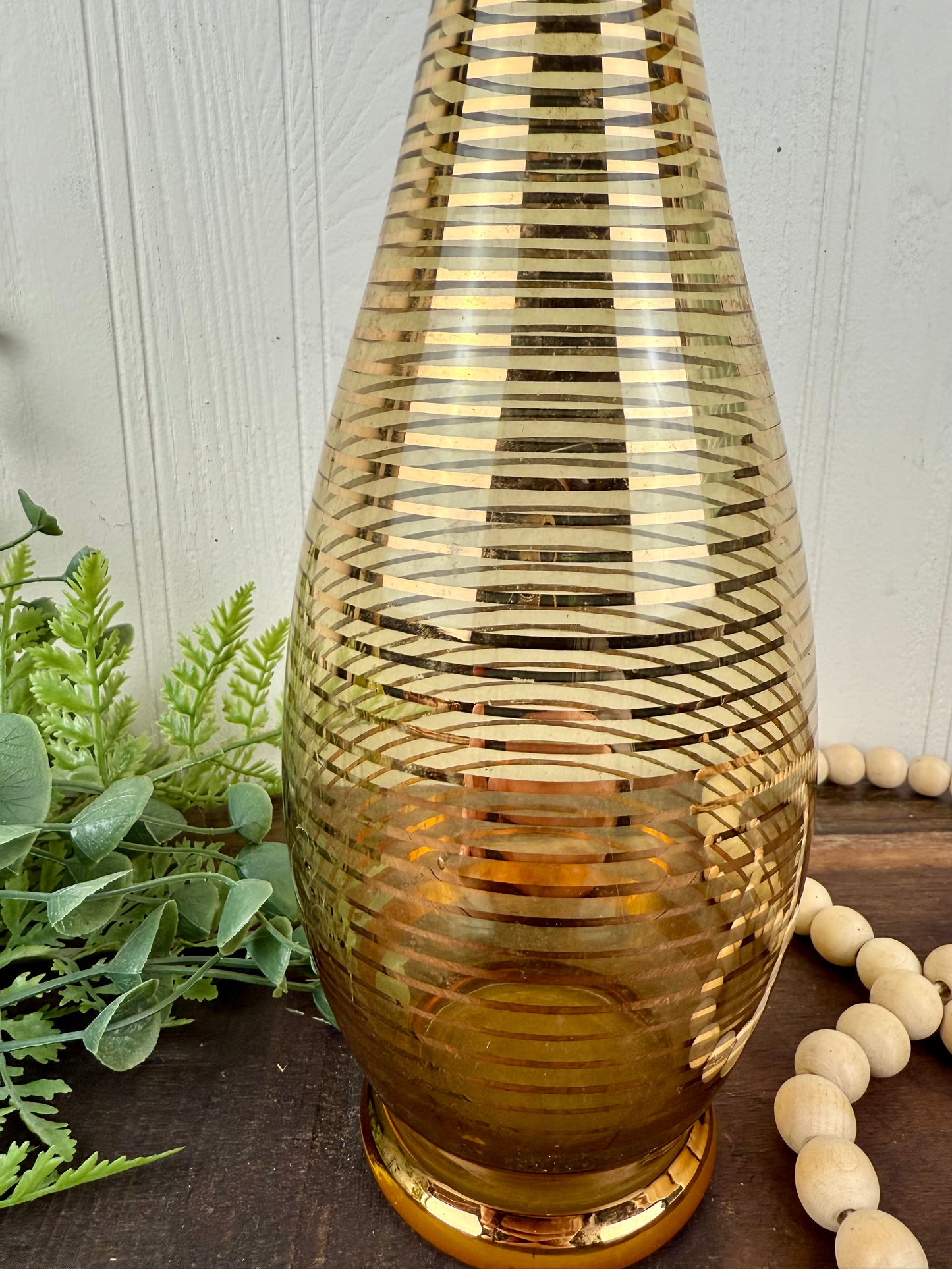 Vintage Mid-Century Gold Striped Glass Decanter