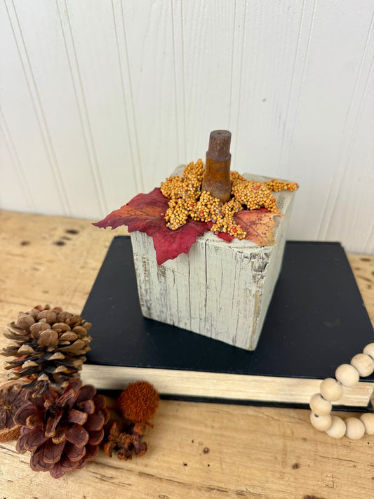Handmade Reclaimed Wood Beige Block Pumpkin