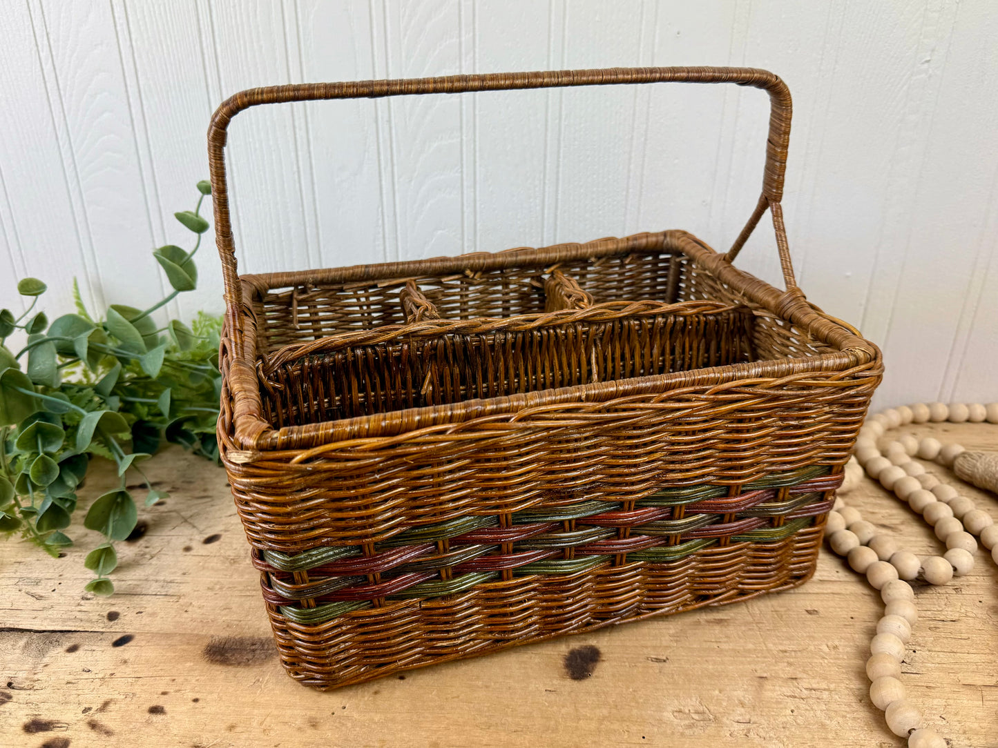 Vintage Divided Wicker Carrying Basket