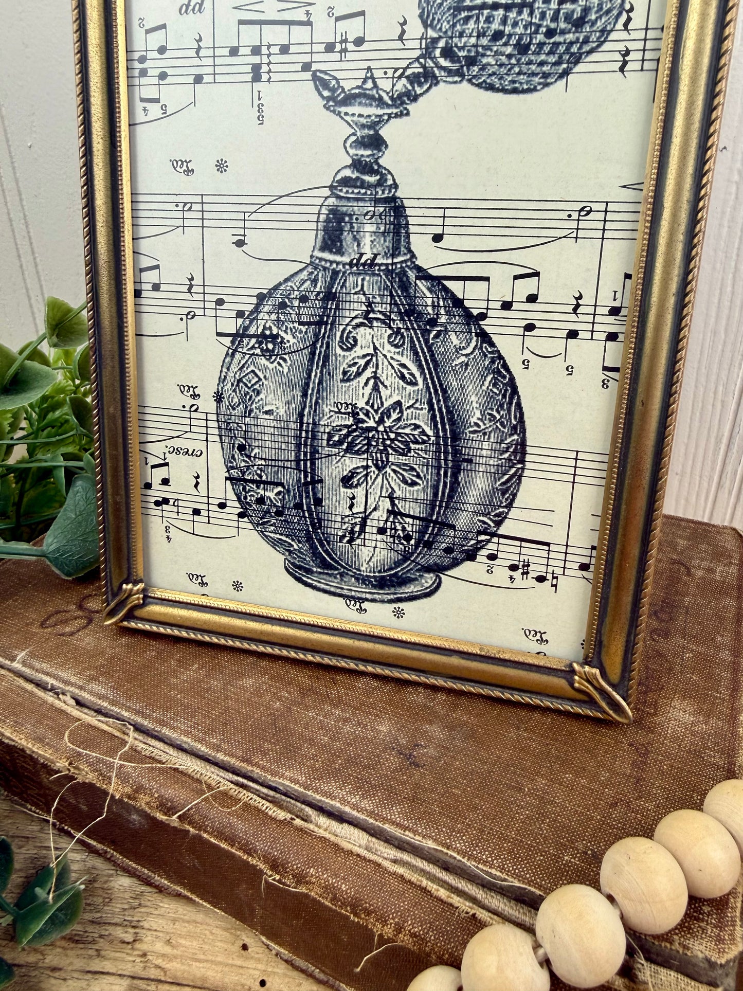 Vintage Brass Frame with Sheet Music Art