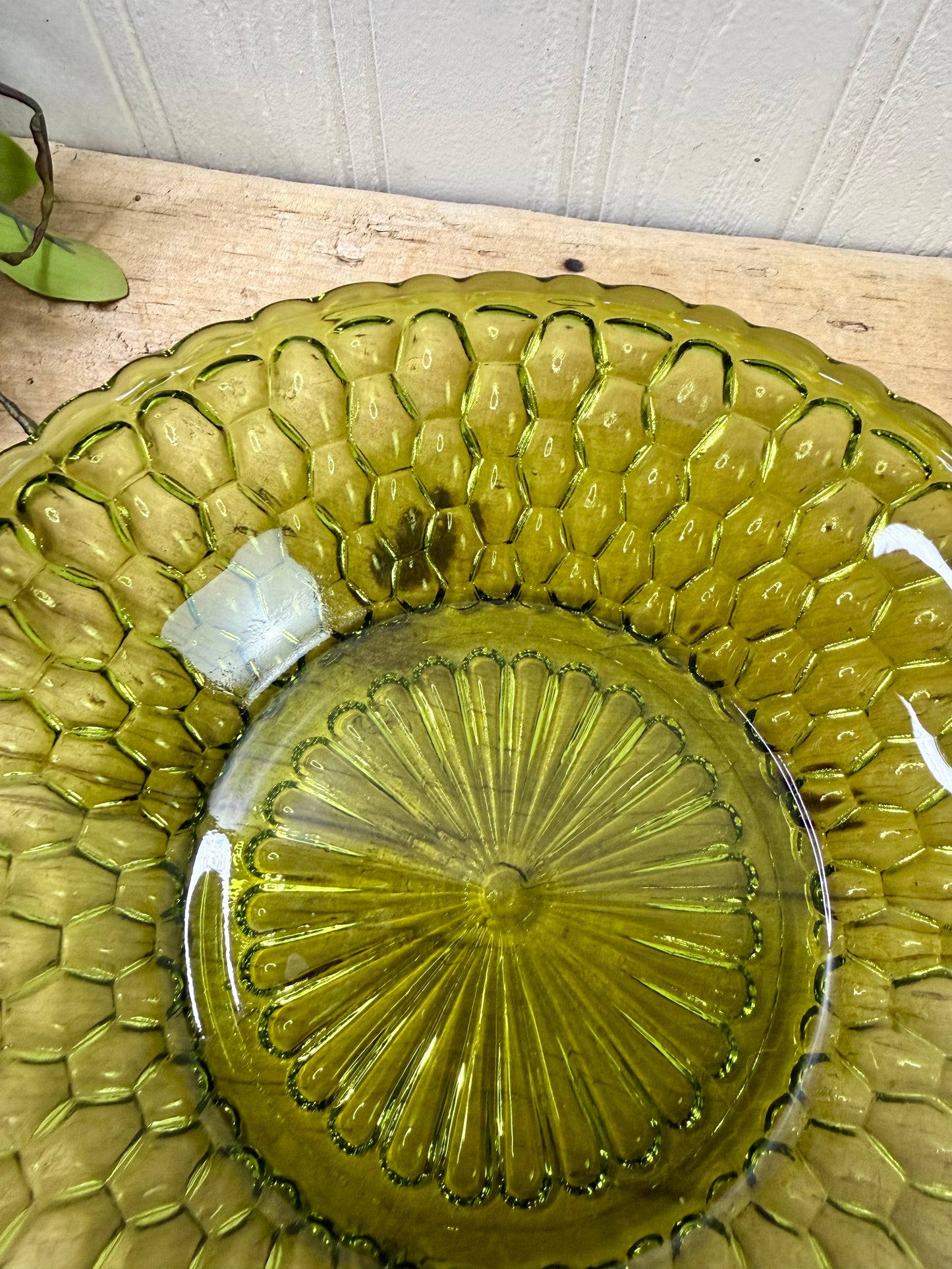 Vintage Indiana Glass Avocado Green Two-Handled Relish Dish