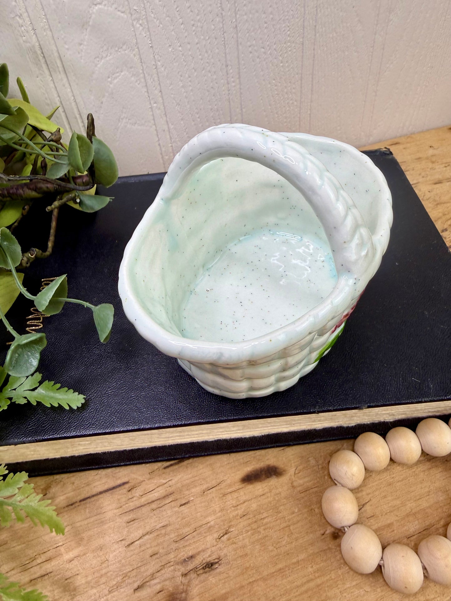 Vintage Handmade Ceramic Basket Figurine