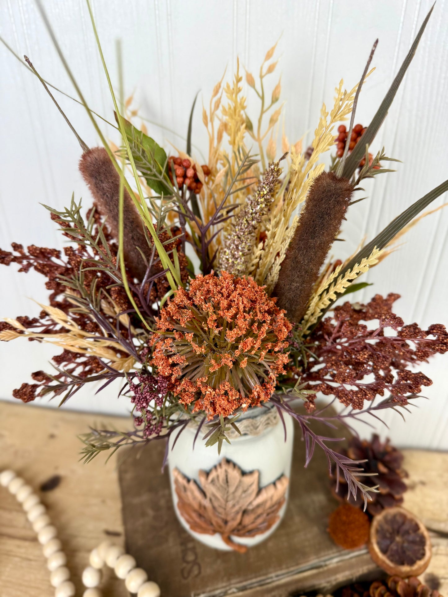 Handmade Upcycled Small Mason Jar Fall Floral Arrangment