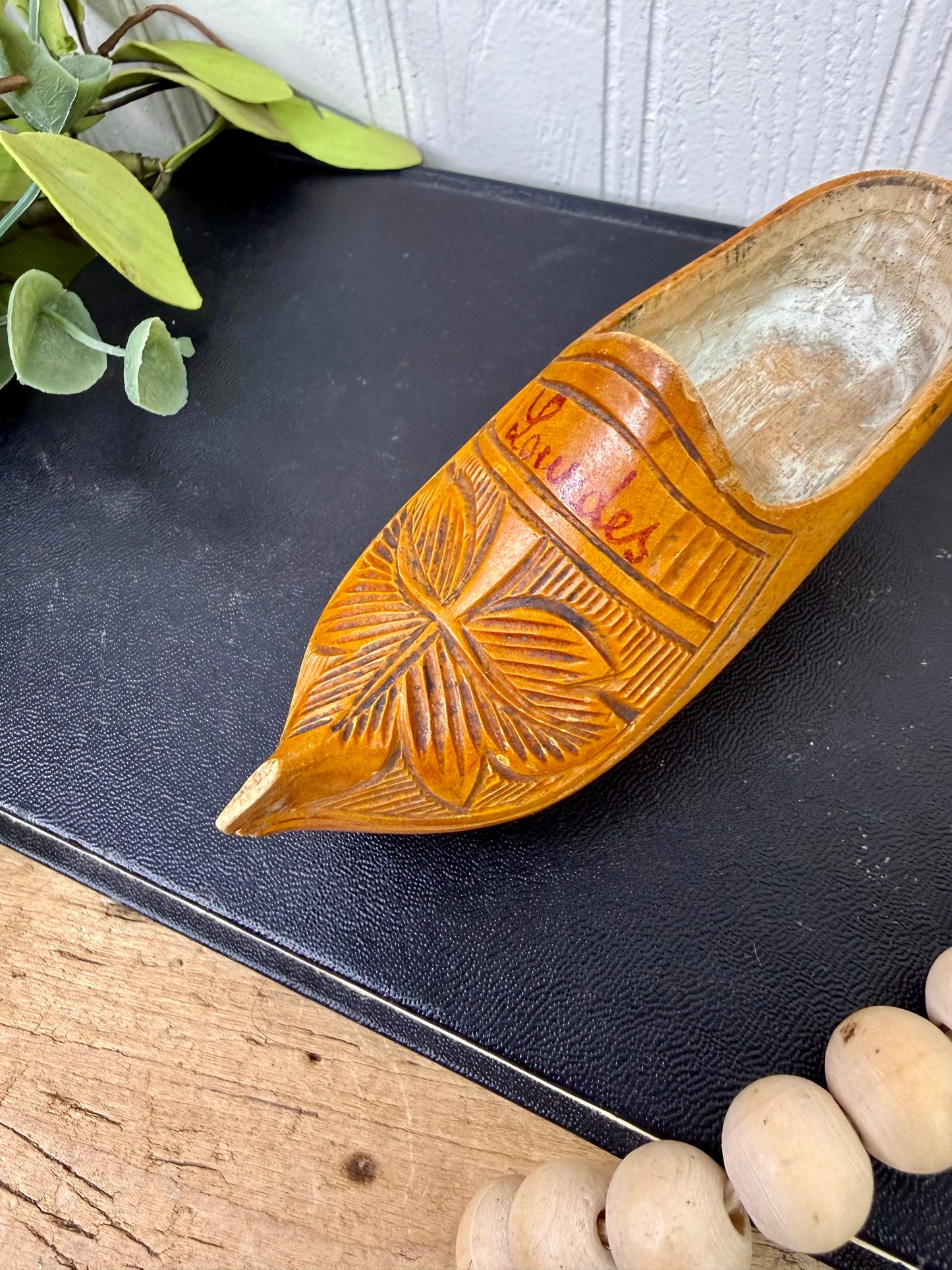 Vintage Hand-Carved Wooden Clog Souvenir