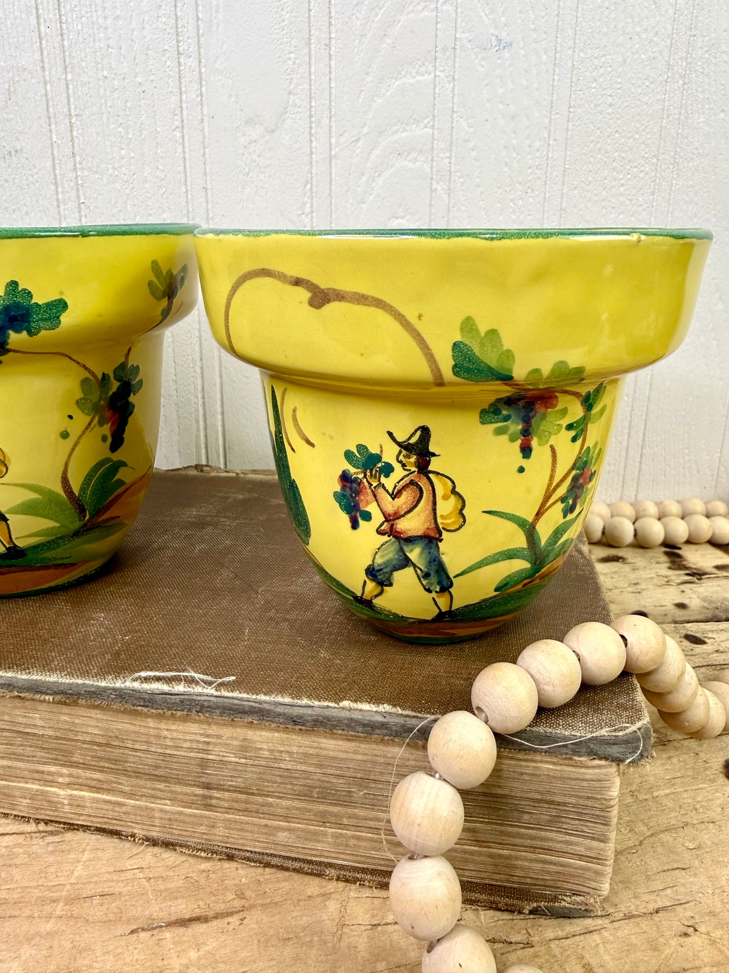 Vintage Hand Painted Italian Majolica Pottery Planter Set