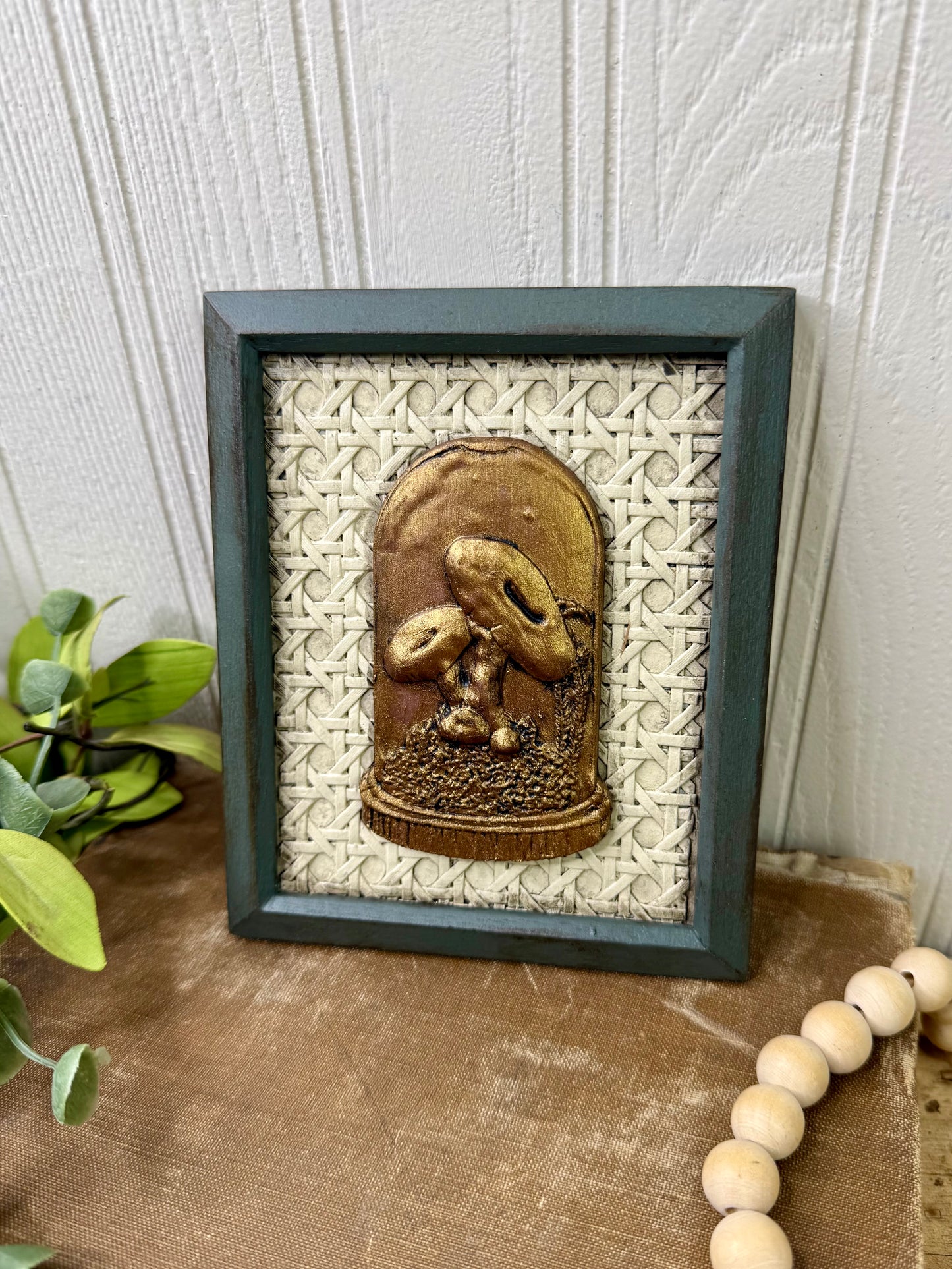 Handmade Upcycled Framed Art with Mushrooms #2
