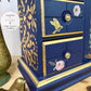 Upcycled Navy & Gold Jewelry Box with Pink Florals