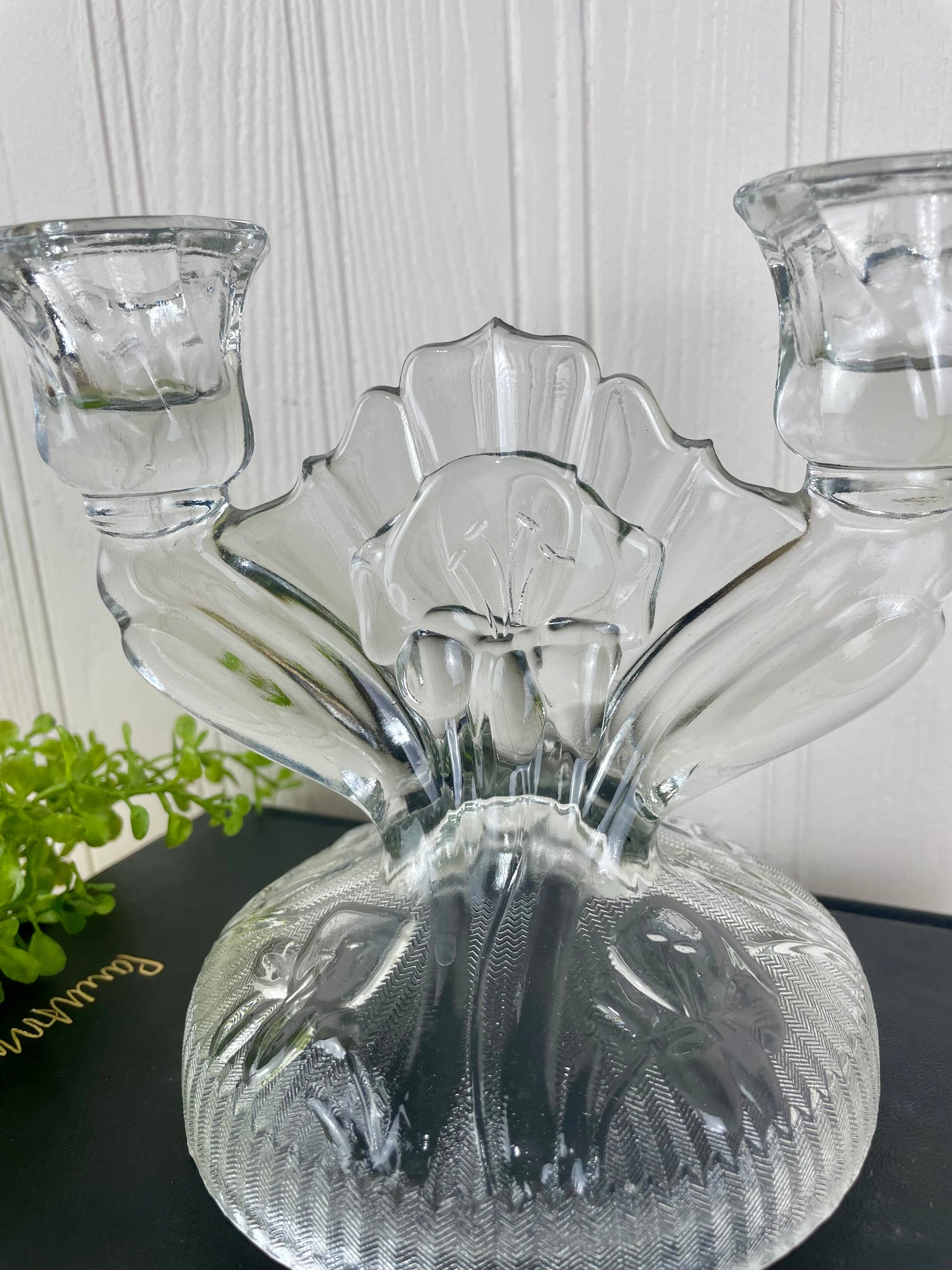 Vintage Jeanette Glass Co. Iris & Herringbone Double Candle Holder