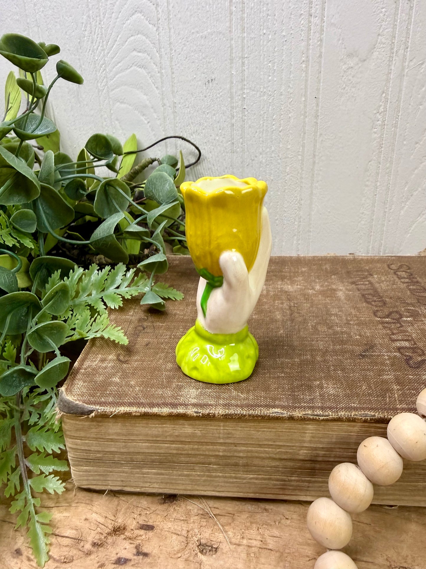 Vintage Ceramic Hand & Tulip Bud Vase