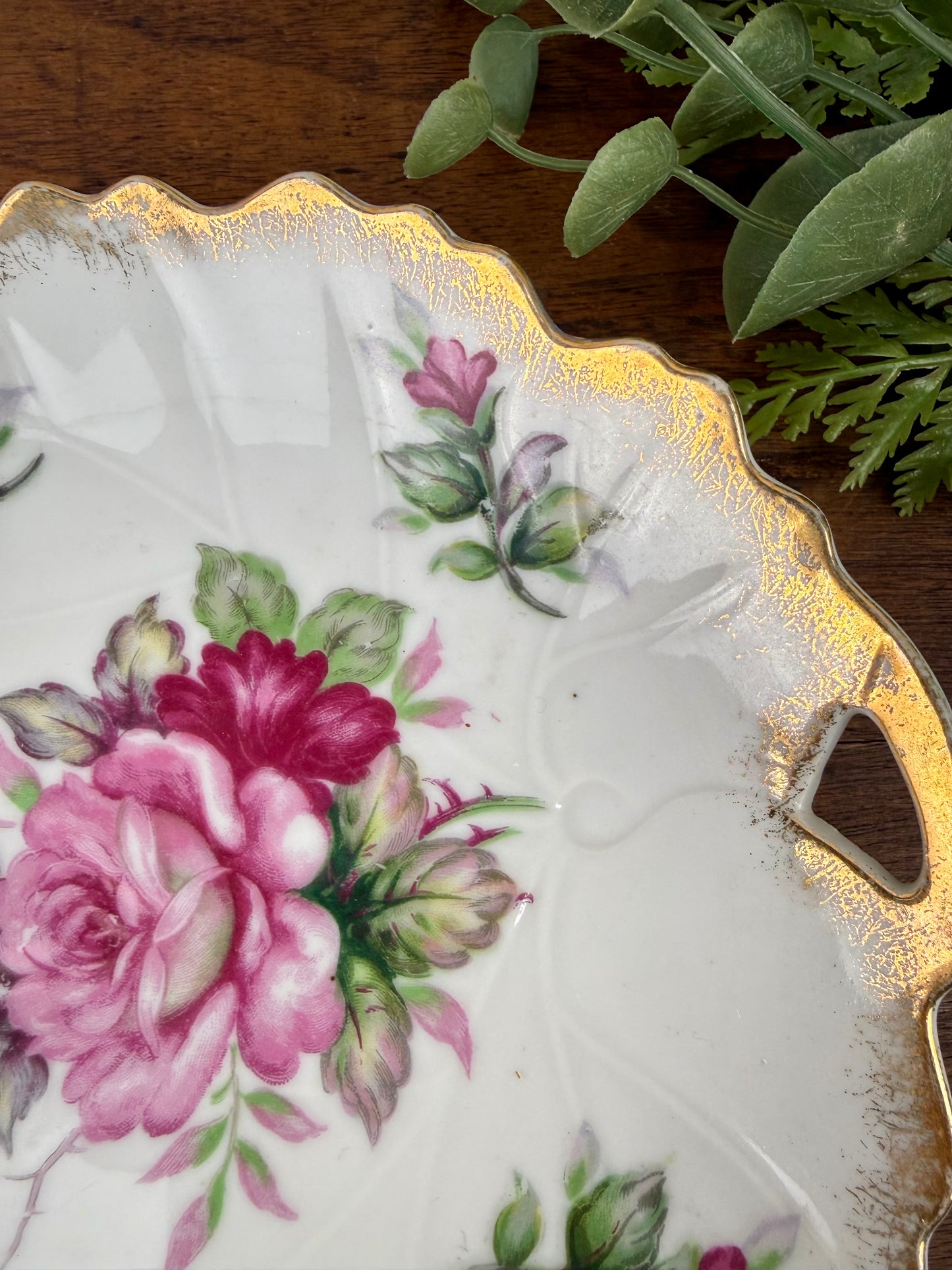Vintage Japanese Porcelain Plate with Hand Painted Roses