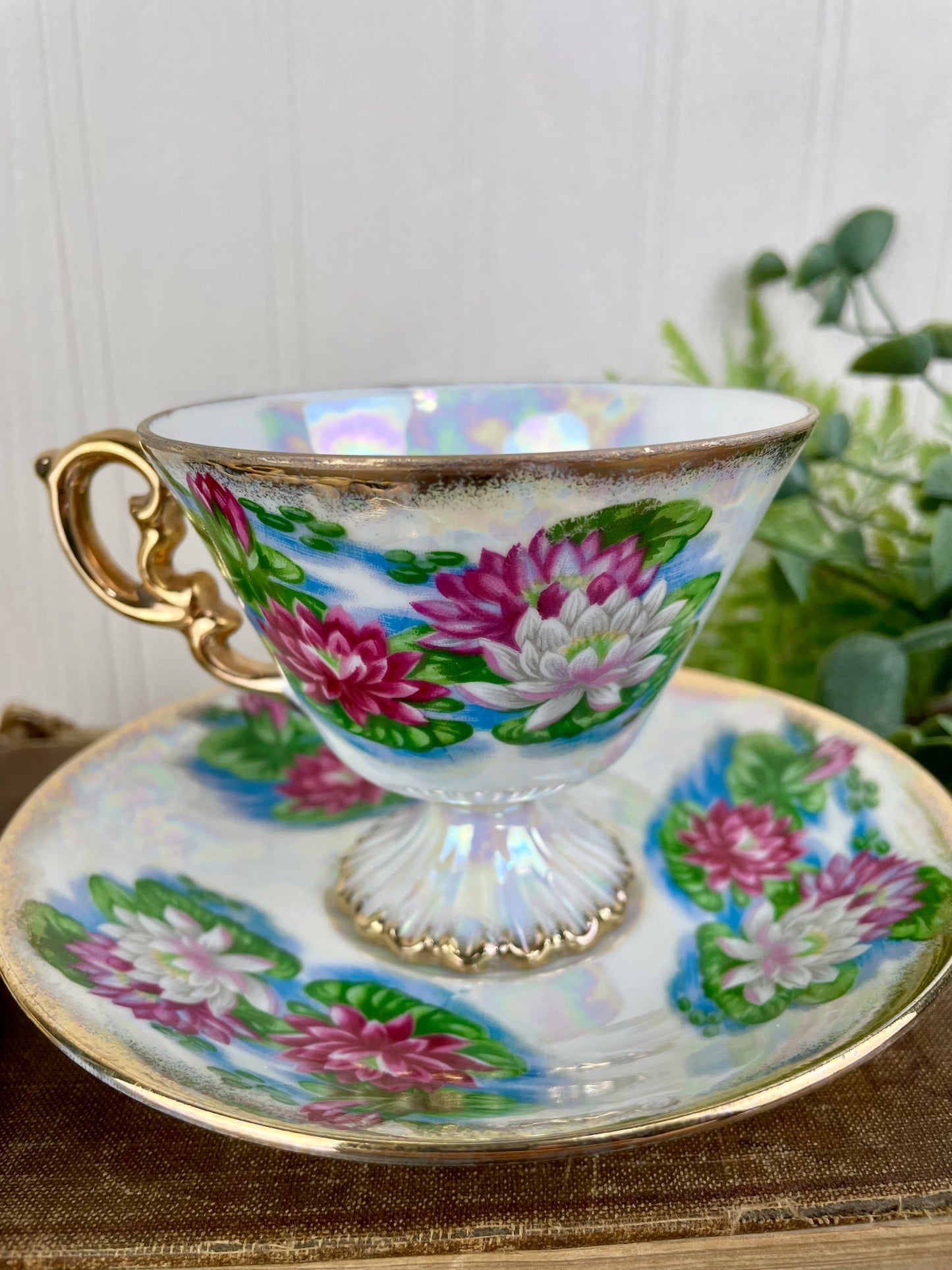 Vintage Ucagco Japan Lusterware July Water Lilly Cup & Saucer Set