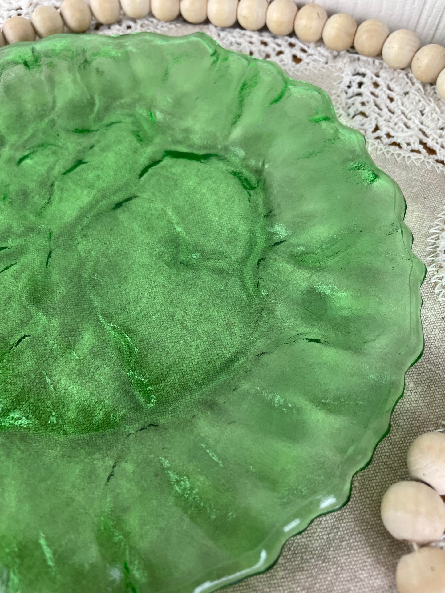 Vintage Morgantown Crinkle Green Glass Lunch Plate