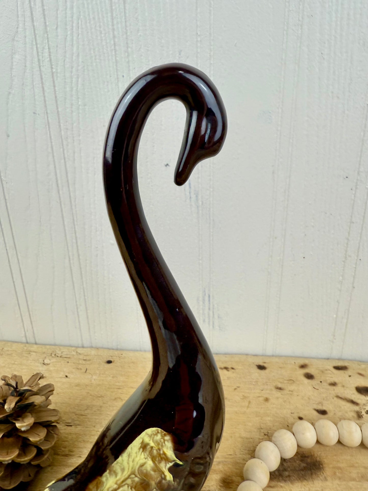 Vintage Enesco Redware Pottery Swan with Drip Glaze