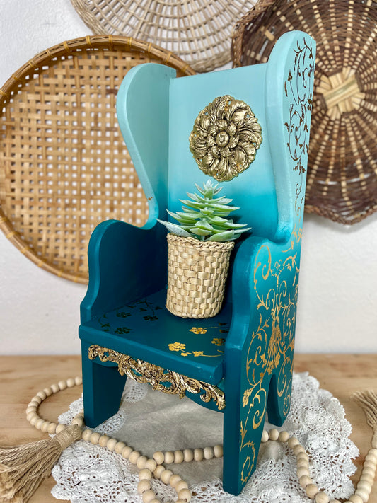 Hand Painted Ombré Wooden Chair Plant Holder with Gold Details