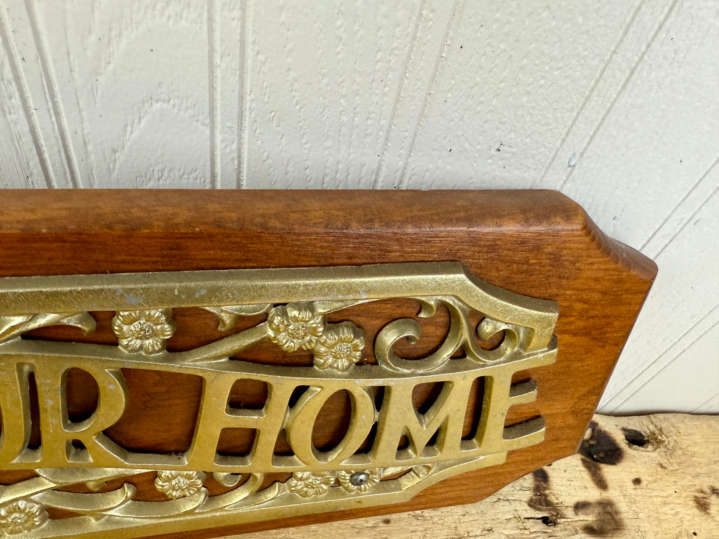 Vintage Wood & Metal "Bless Our Home" Wall Plaque