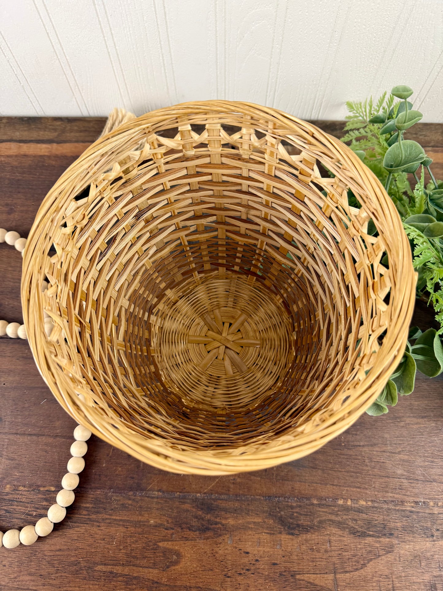 Vintage 2-Toned Wicker Planter Basket