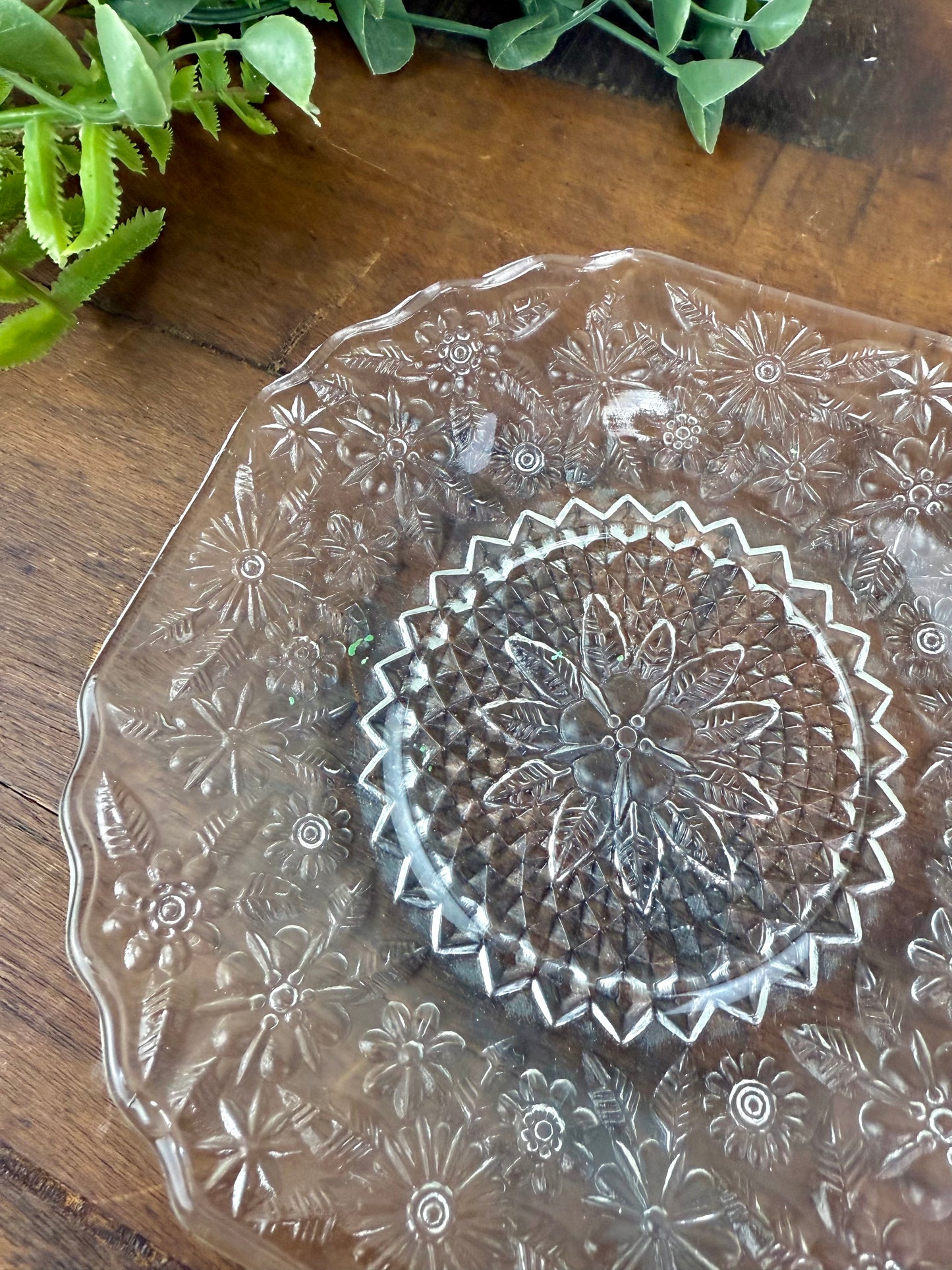 Vintage Anchor Hocking "Pineapple and Floral" Glass Bread & Butter Plate