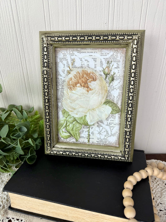 Upcycled White Floral Pictured Frame Wall Art