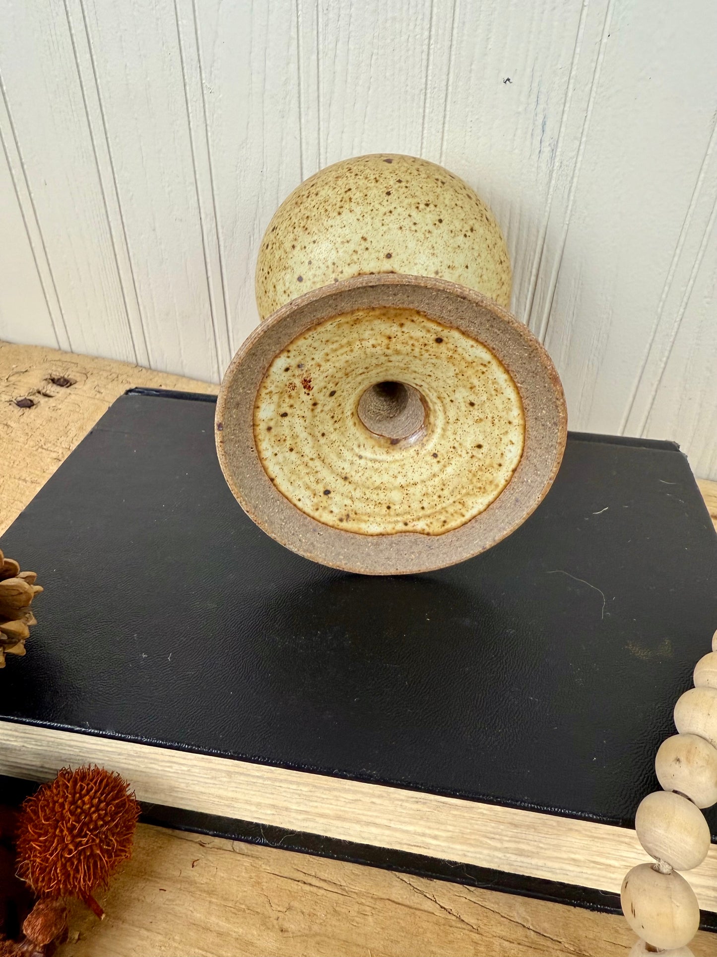 Vintage Handmade Speckled Stoneware Pottery Wine Goblet
